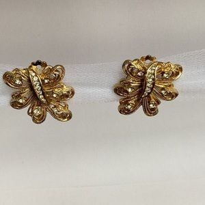 Vintage gold tone clip on earrings with crystals